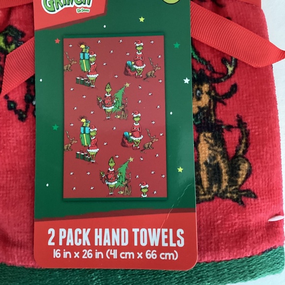 NWT PACK OF TWO GRINCH HAND TOWELS IN RED COLOR 16”x26” - Picture 3 of 9